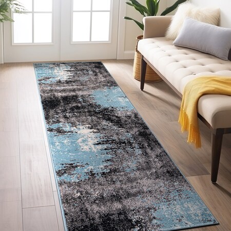 World Rug Gallery Contemporary Abstract Splash Non Shedding Soft Area Rug 2' x 7' Blue 391BLUE2x7
